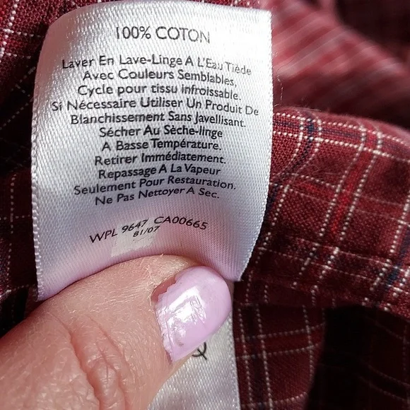 *Eddie Bauer Men's Burgundy Red with Black and Cream Checkered Shirt Size TXL - Picture 9 of 10